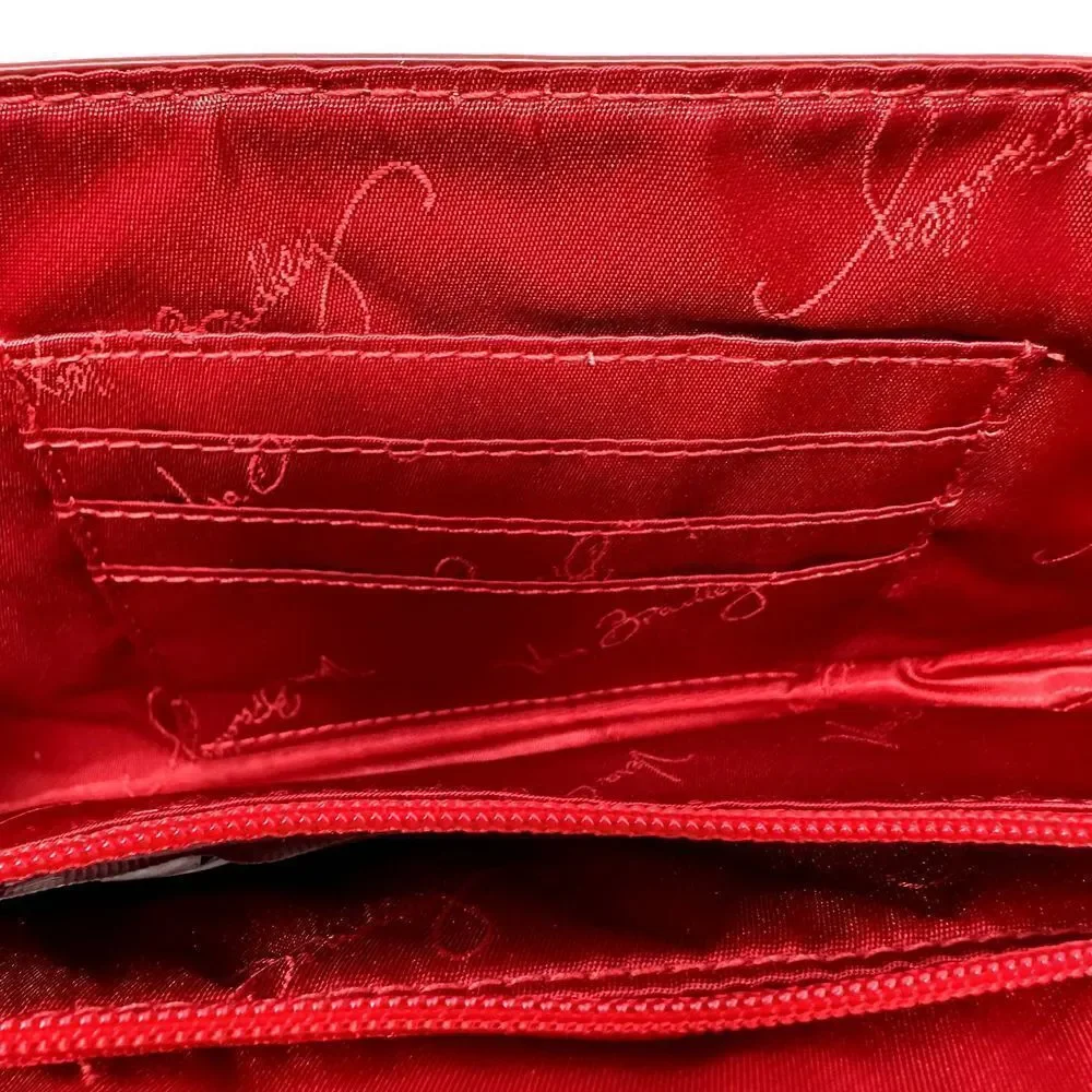 Vera Bradley‎ Red Laser Cut Faux Leather Clutch Snap 4 Card Slot